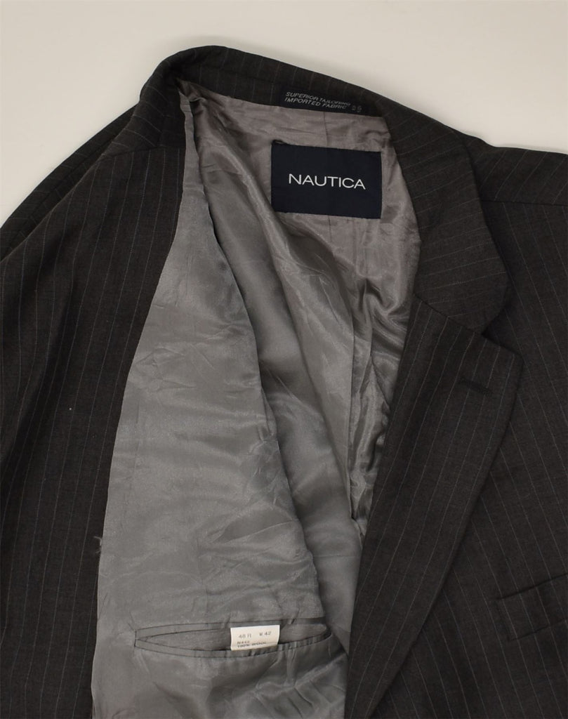 NAUTICA Mens 3 Button Blazer Jacket UK 46 3XL Grey Pinstripe Wool | Vintage Nautica | Thrift | Second-Hand Nautica | Used Clothing | Messina Hembry 