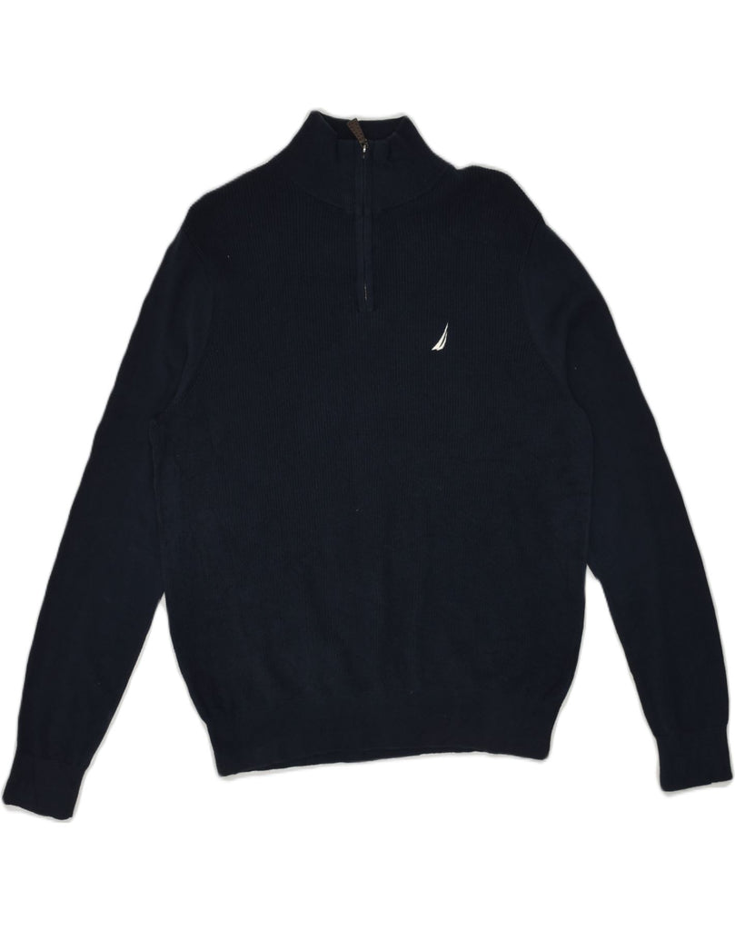 NAUTICA Mens Zip Neck Jumper Sweater XS Navy Blue Cotton | Vintage Nautica | Thrift | Second-Hand Nautica | Used Clothing | Messina Hembry 