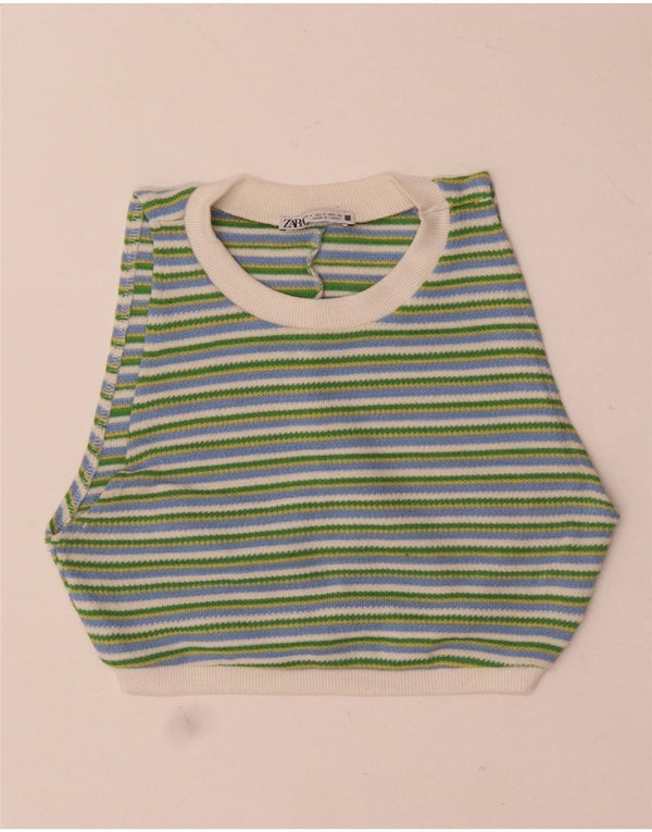 Zara Womens Crop Sleeveless Blouse Top UK 8 Small Multicoloured Striped
