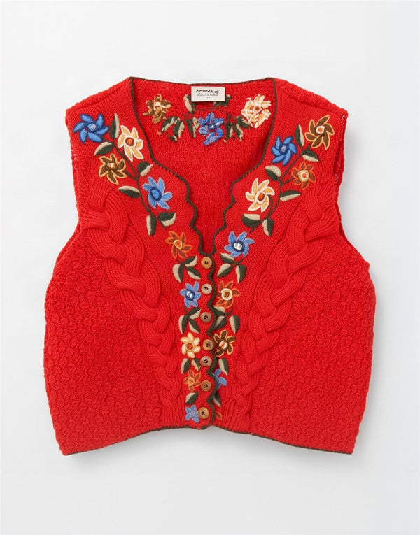 Meico Womens Sleeveless Cardigan Sweater IT 44 Medium Red Floral Wool