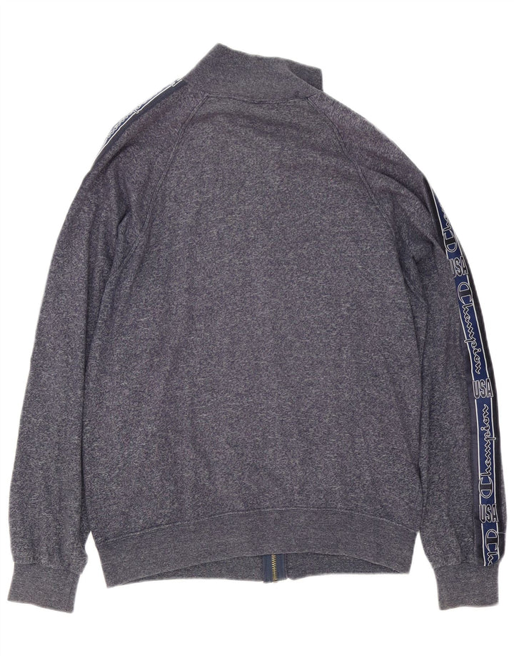 Champion Mens Graphic Tracksuit Top Jacket Large Navy Blue Flecked Cotton