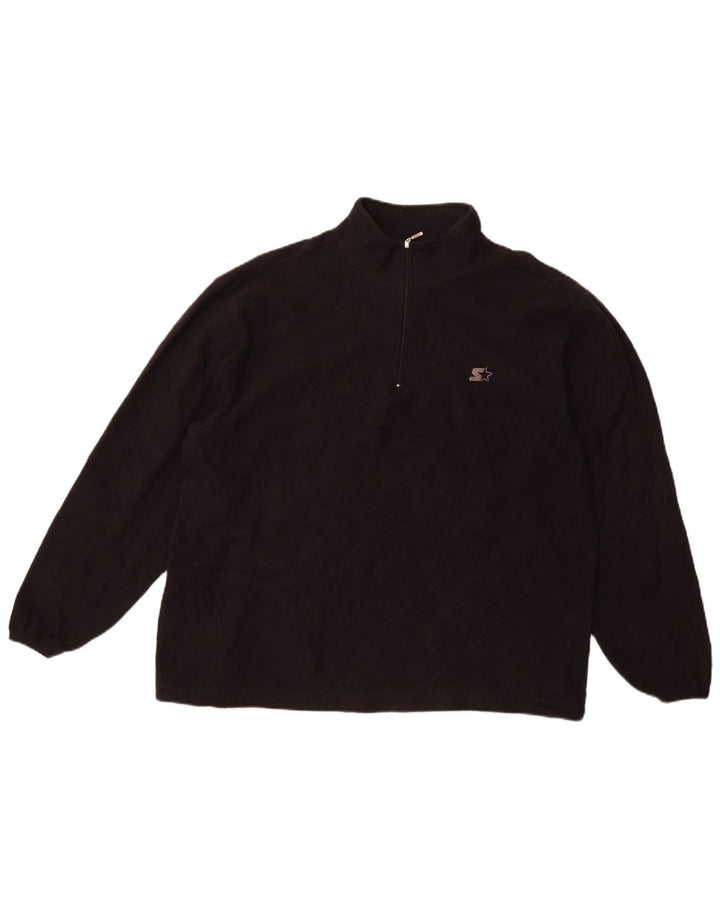 STARTER Mens Zip Neck Fleece Jumper Large Black Polyester Sports