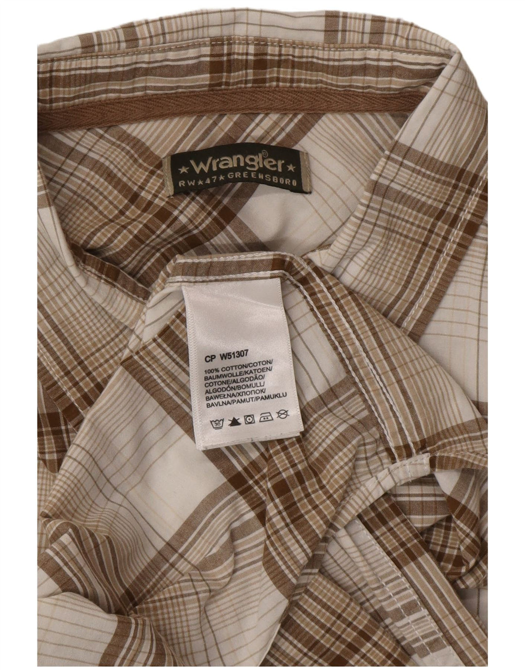 WRANGLER Mens Greensboro Shirt XL Beige Plaid Cotton Classic