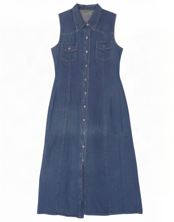 Vintage Womens Sleeveless Denim Dress UK 12 Medium Blue