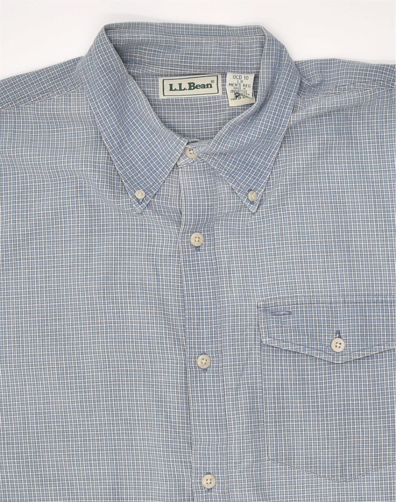 L.L.BEAN Mens Short Sleeve Shirt Large Blue Check Cotton | Vintage L.L.Bean | Thrift | Second-Hand L.L.Bean | Used Clothing | Messina Hembry 