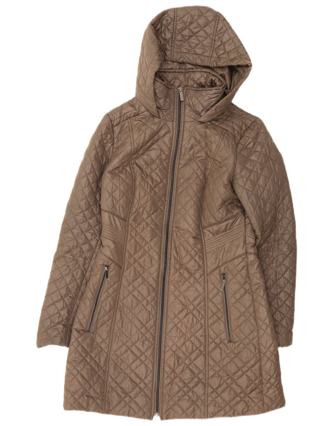 French Connection Womens Hooded Quilted Padded Coat UK 10 Small Brown