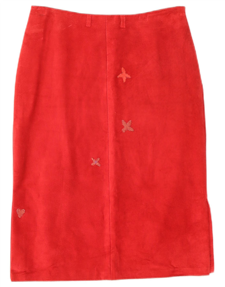 Conbipel Womens Suede Midi Skirt IT 42 Medium W28 Red Leather