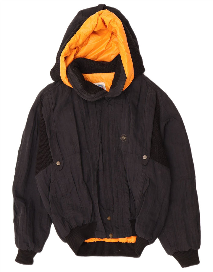 POP 84 Mens Hooded Bomber Jacket UK 40 Large Black Colourblock Polyamide