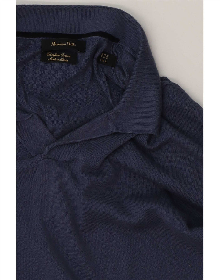 Massimo Dutti Mens Polo Neck Jumper Sweater Medium Navy Blue Colourblock