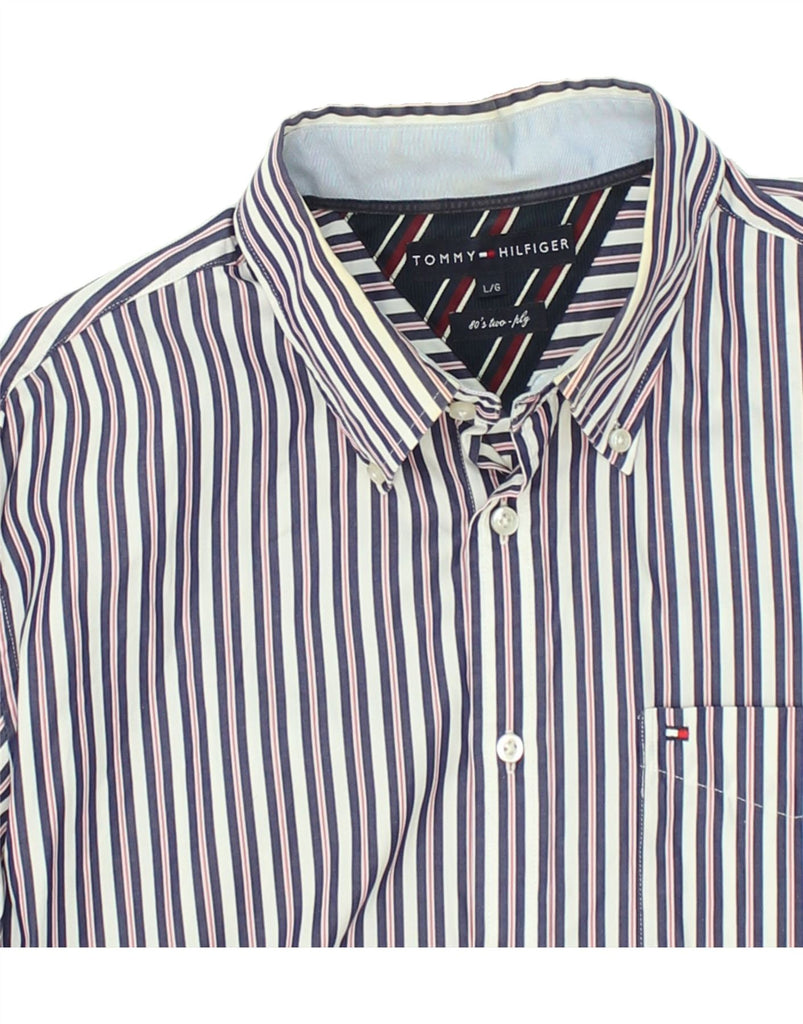 TOMMY HILFIGER Mens Shirt Large Blue Striped Cotton | Vintage Tommy Hilfiger | Thrift | Second-Hand Tommy Hilfiger | Used Clothing | Messina Hembry 