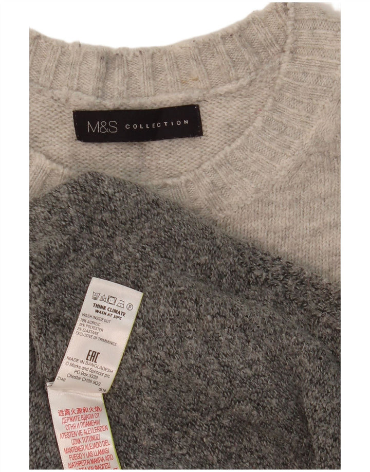 Marks & Spencer Womens Crew Neck Jumper Sweater UK 16 Large Grey Striped