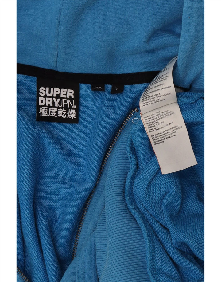 SUPERDRY Mens Graphic Zip Hoodie Sweater Large Blue Cotton