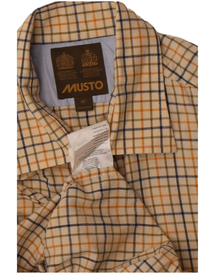 Musto Mens Shirt Size 16 Large Beige Check Cotton