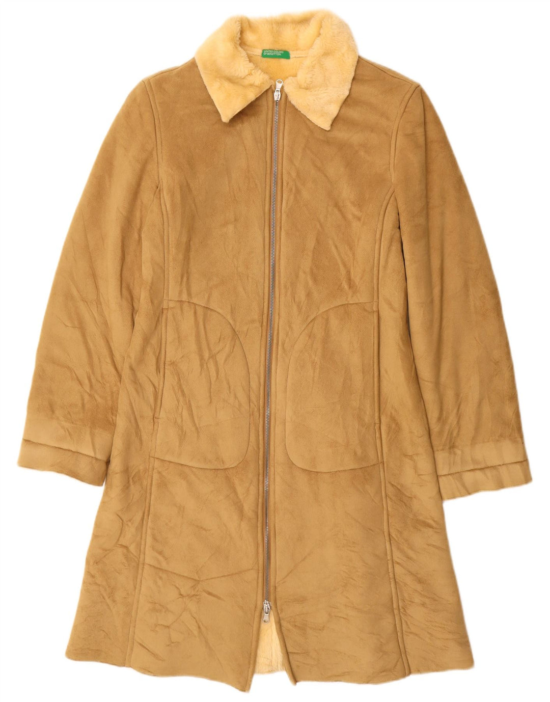 BENETTON Womens Sherpa Overcoat UK 10 Small Beige Modacryl