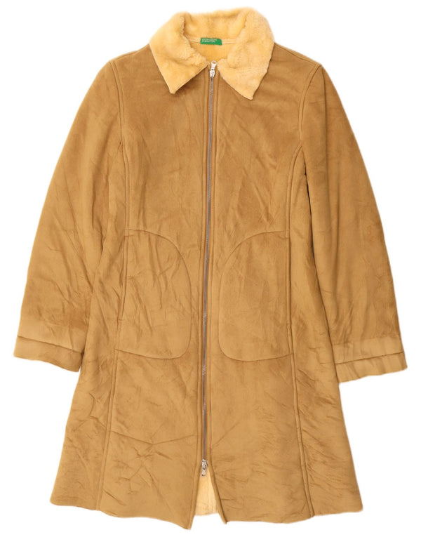 BENETTON Womens Sherpa Overcoat UK 10 Small Beige Modacryl