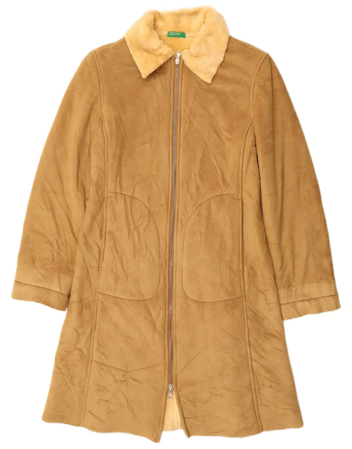 BENETTON Womens Sherpa Overcoat UK 10 Small Beige Modacryl