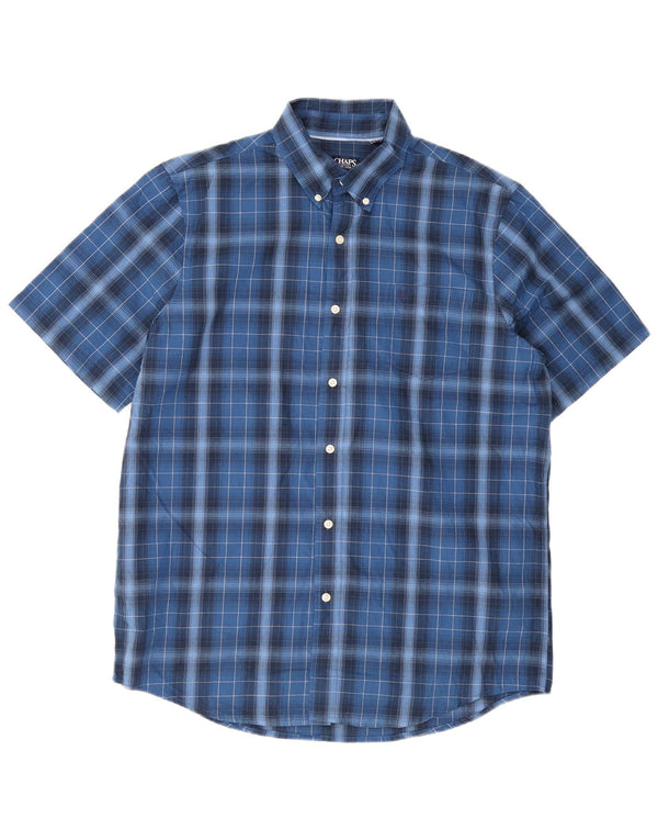 Chaps Mens Short Sleeve Shirt Large Navy Blue Check Cotton