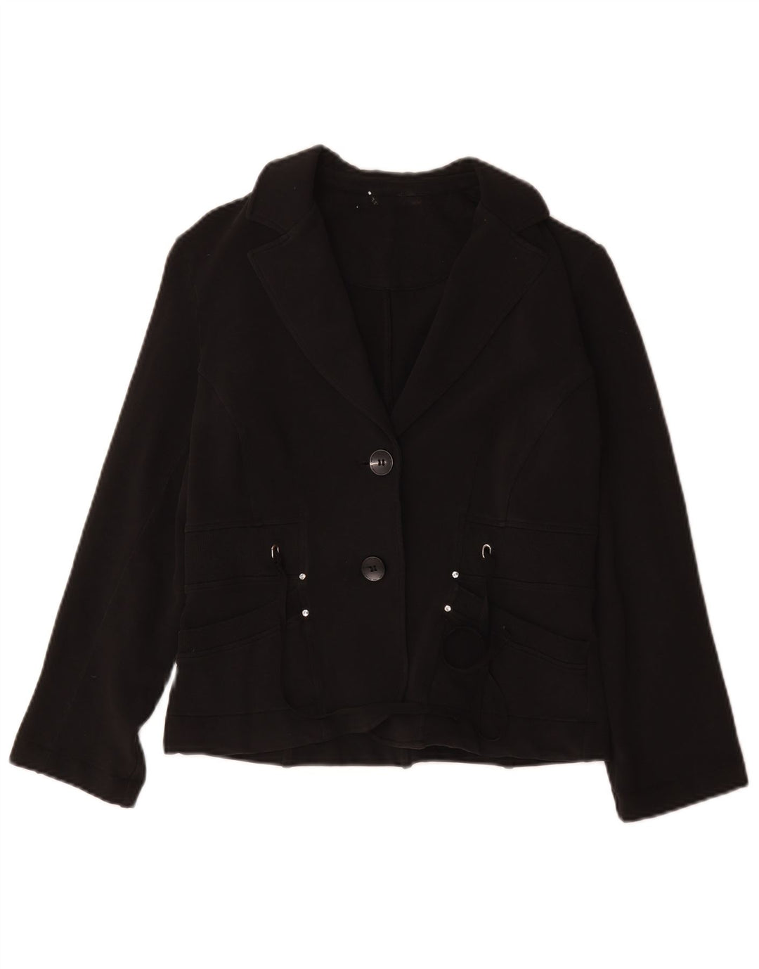Vintage Womens 2 Button Blazer Jacket UK 12 Medium Black Cotton