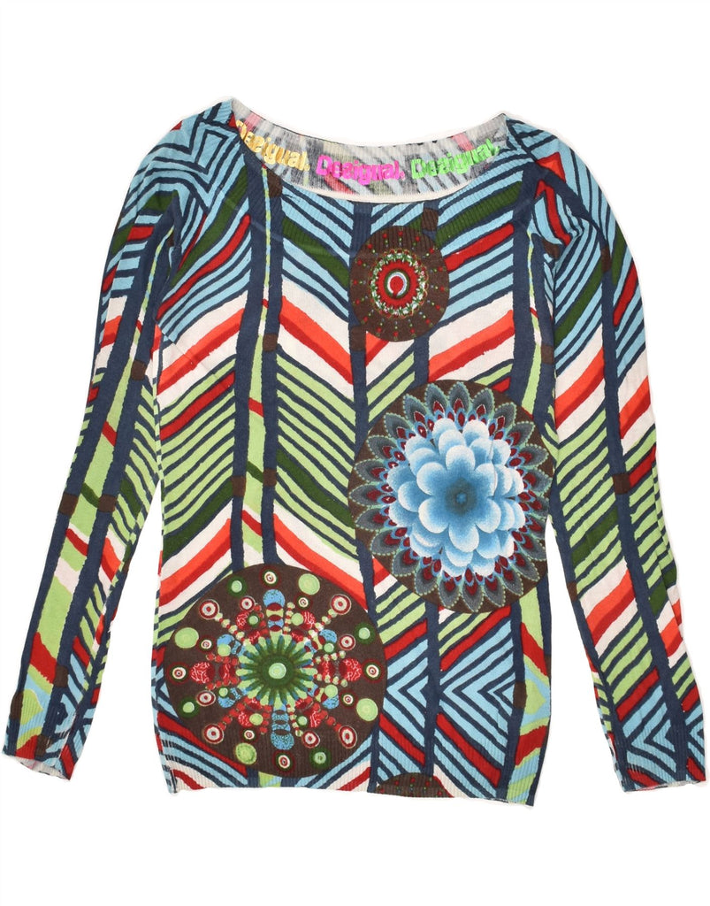 DESIGUAL Womens Boat Neck Jumper Sweater UK 14 Large Multicoloured Striped | Vintage Desigual | Thrift | Second-Hand Desigual | Used Clothing | Messina Hembry 