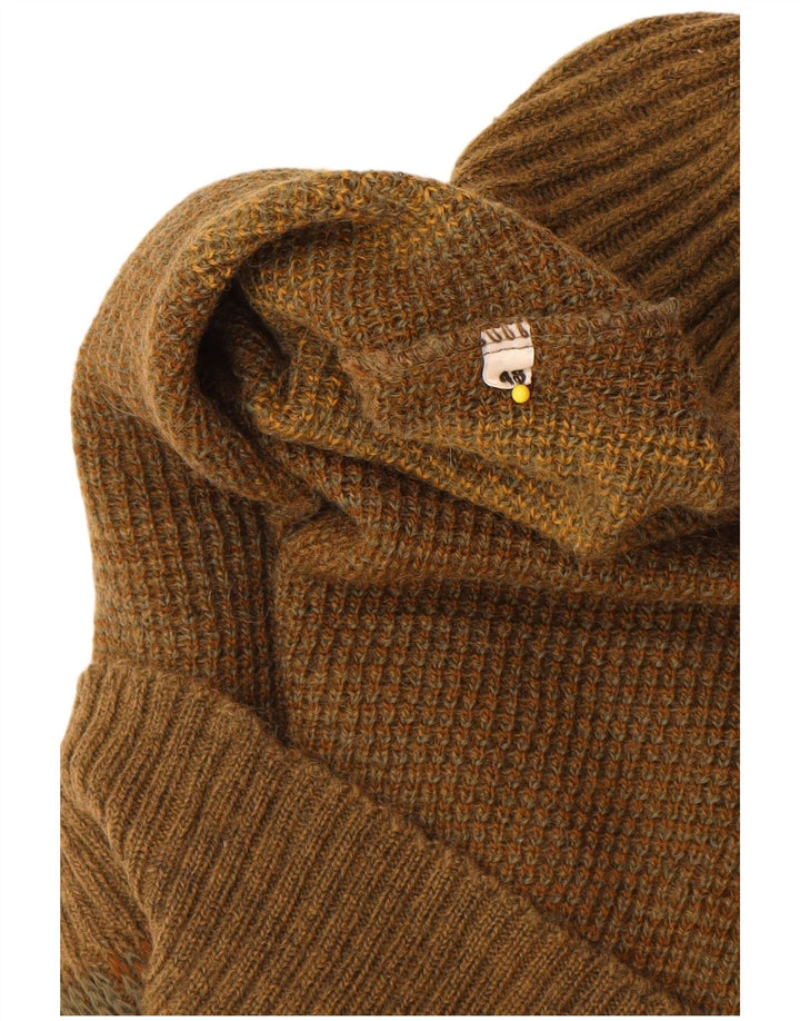 Vintage Mens Shawl Neck Jumper Sweater IT 48 Medium Khaki Geometric