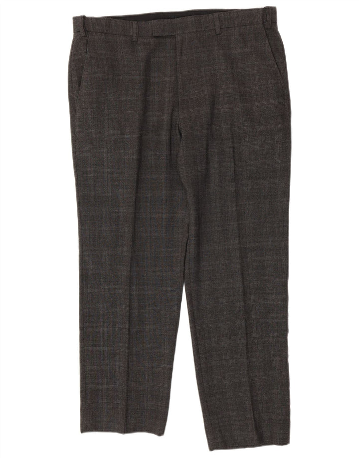 Marks & Spencer Mens Tailored Fit Casual Trousers W36 L28 Grey Check Wool