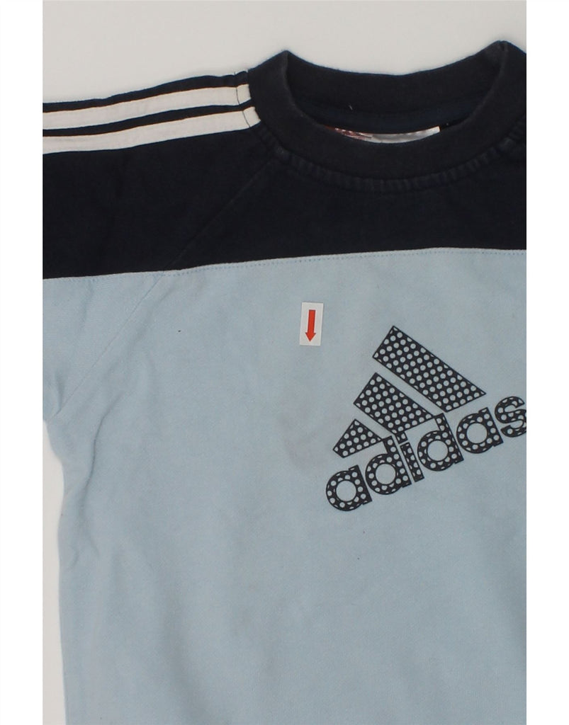 ADIDAS Boys Graphic Sweatshirt Jumper 2-3 Years Blue Colourblock Cotton | Vintage Adidas | Thrift | Second-Hand Adidas | Used Clothing | Messina Hembry 