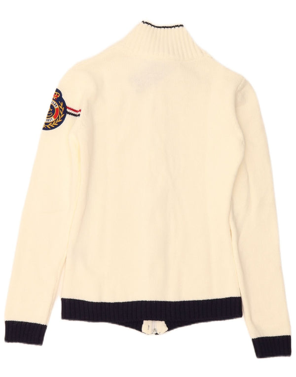 Vintage Womens Cardigan Sweater UK 6 XS White Colourblock Acrylic