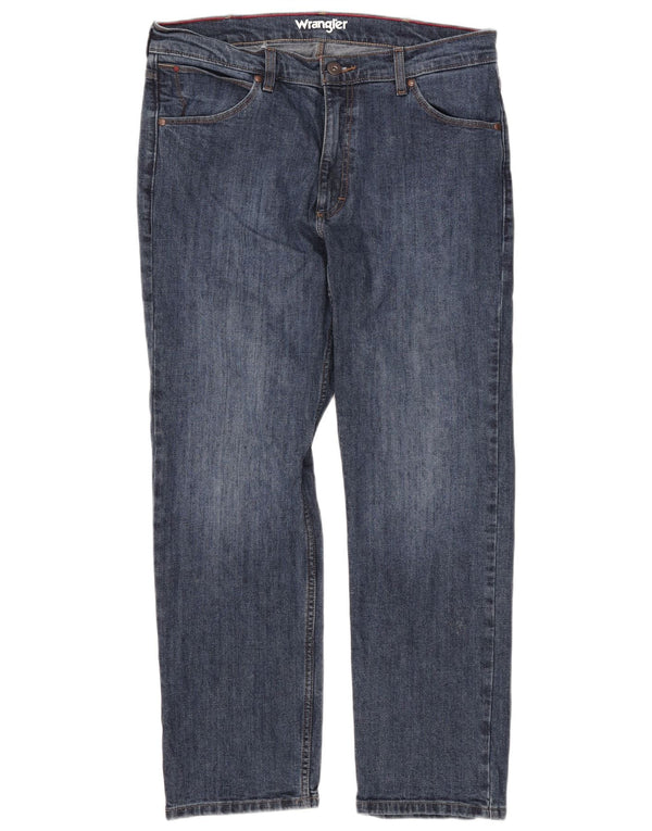 Wrangler Mens Regular Straight Jeans W34 L30 Blue Cotton