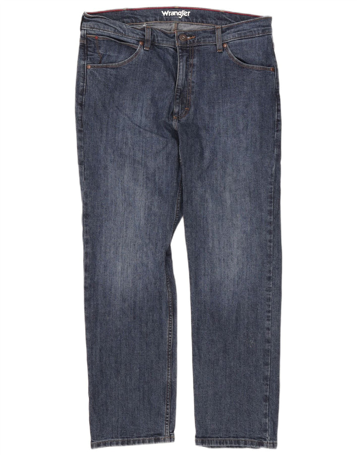 Wrangler Mens Regular Straight Jeans W34 L30 Blue Cotton