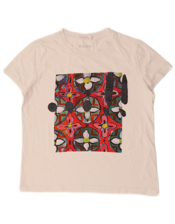Desigual Womens Graphic T-Shirt Top UK 12 Medium White