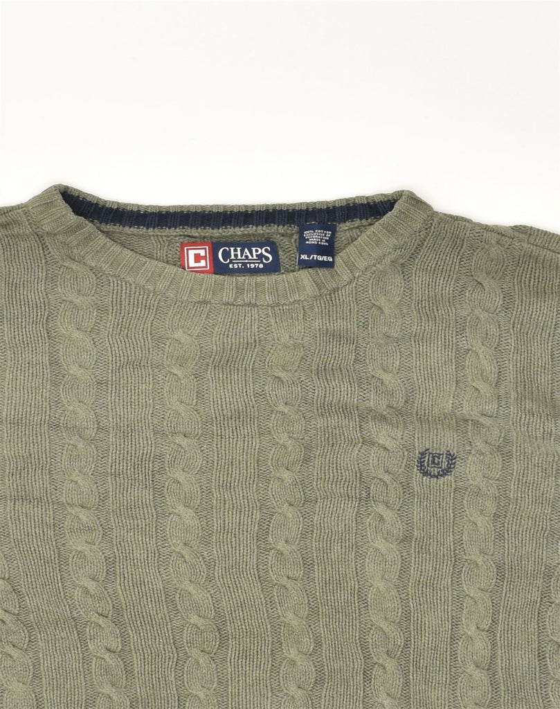 CHAPS Mens Crew Neck Jumper Sweater XL Khaki Cotton | Vintage Chaps | Thrift | Second-Hand Chaps | Used Clothing | Messina Hembry 