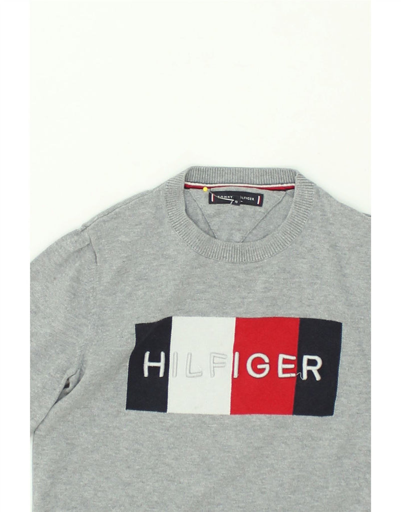 TOMMY HILFIGER Boys Graphic Sweatshirt Jumper 9-10 Years Grey | Vintage Tommy Hilfiger | Thrift | Second-Hand Tommy Hilfiger | Used Clothing | Messina Hembry 