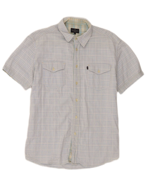 Trussardi Boys Short Sleeve Shirt 15-16 Years 2XL Blue Check Cotton