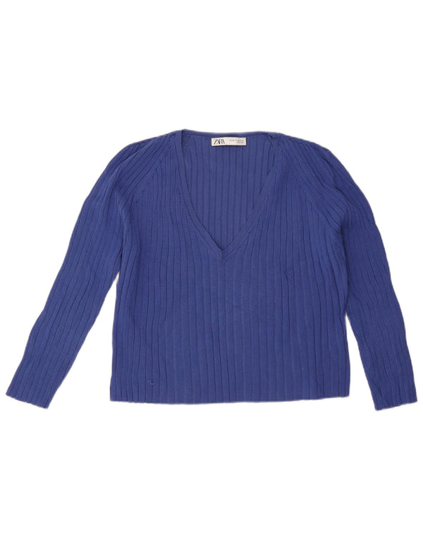 Zara Womens Top 3/4 Sleeve UK 20 2XL Blue Viscose