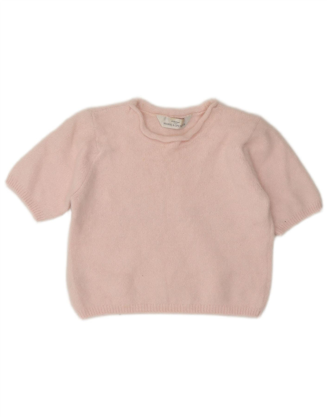 Marks & Spencer Womens Short Sleeve Crew Neck Jumper Sweater UK 10 Small Pi