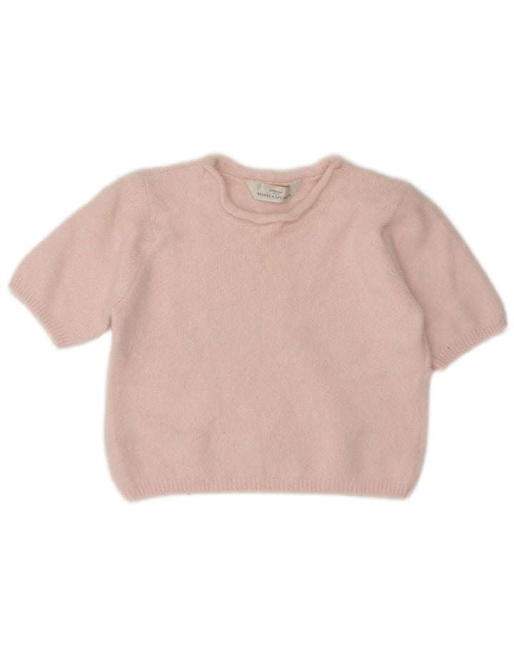 Marks & Spencer Womens Short Sleeve Crew Neck Jumper Sweater UK 10 Small Pi