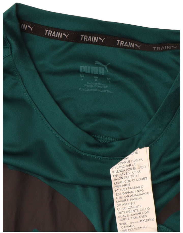 PUMA Mens Graphic T-Shirt Top Large Green Polyester
