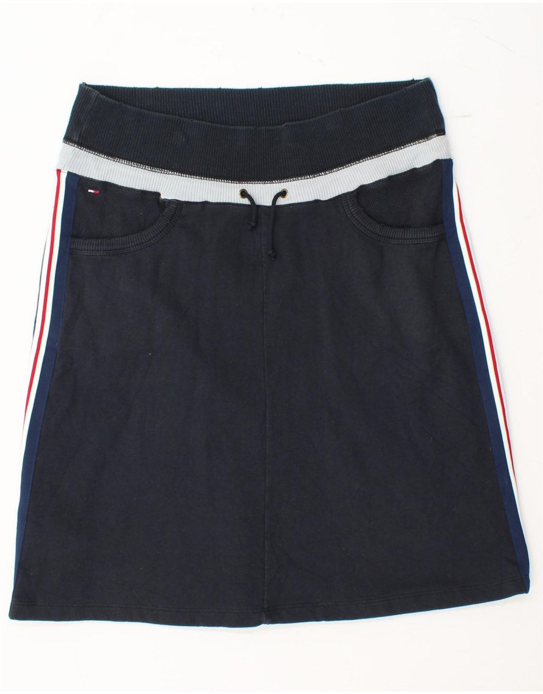 TOMMY HILFIGER Womens A-Line Skirt UK 14 Medium W30 Navy Blue Colourblock