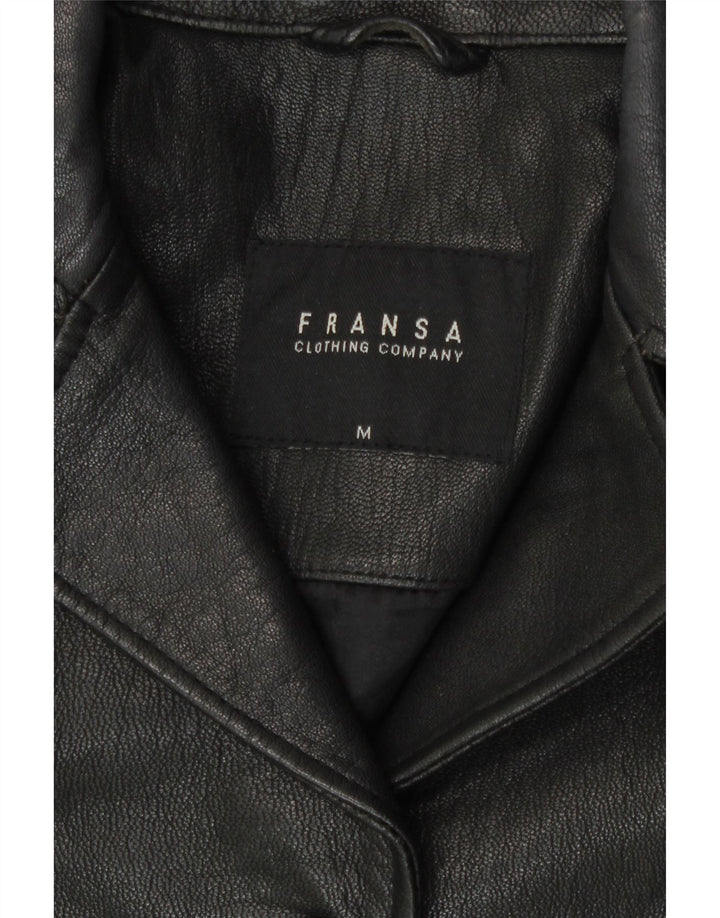 Fransa Womens 3 Button Leather Blazer Jacket UK 14 Medium Black Leather