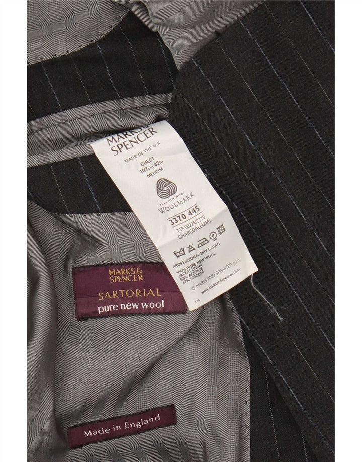 Marks & Spencer Mens 3 Button Blazer Jacket UK 42 Large Grey Pinstripe