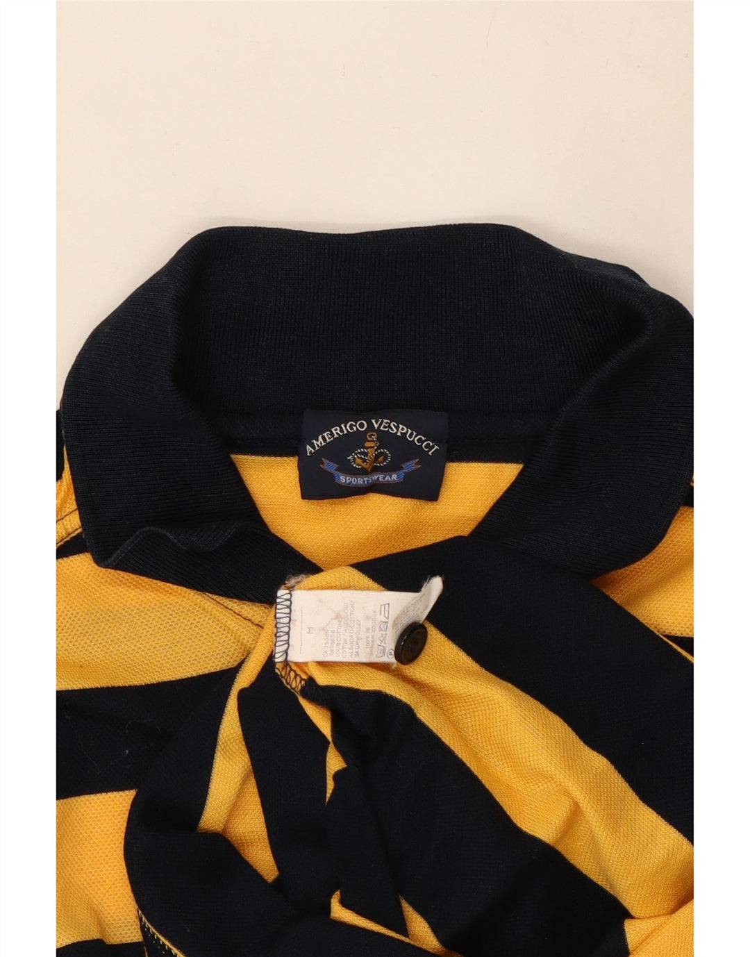 Amerigo Vespucci Mens Polo Shirt Medium Yellow Striped Cotton