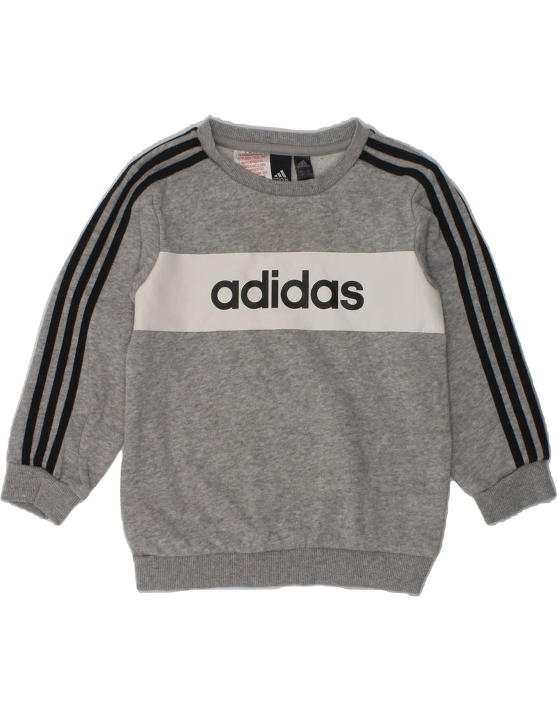 ADIDAS Boys Graphic Sweatshirt Jumper 2-3 Years Grey Colourblock Cotton | Vintage Adidas | Thrift | Second-Hand Adidas | Used Clothing | Messina Hembry 