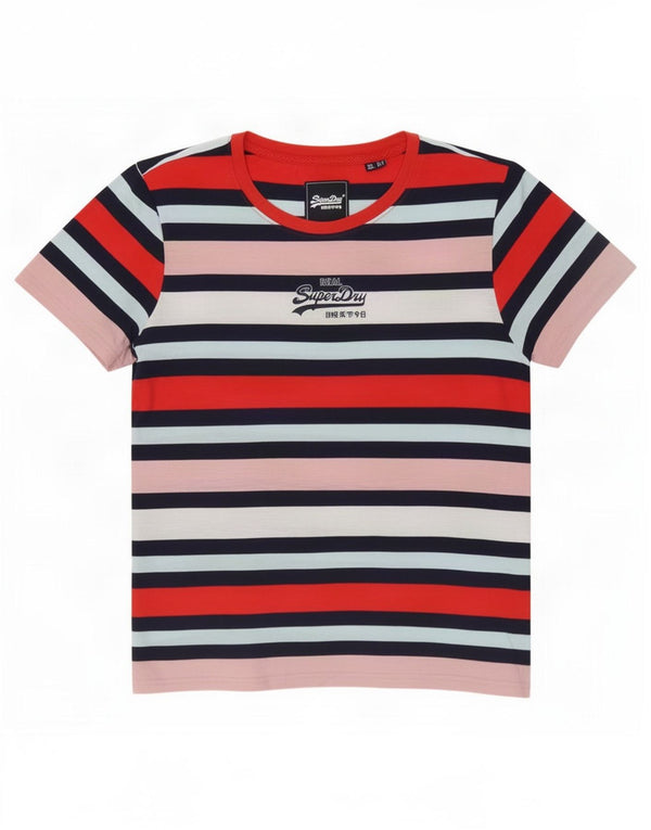Superdry Womens Graphic T-Shirt Top UK 12 Medium Multicoloured Striped