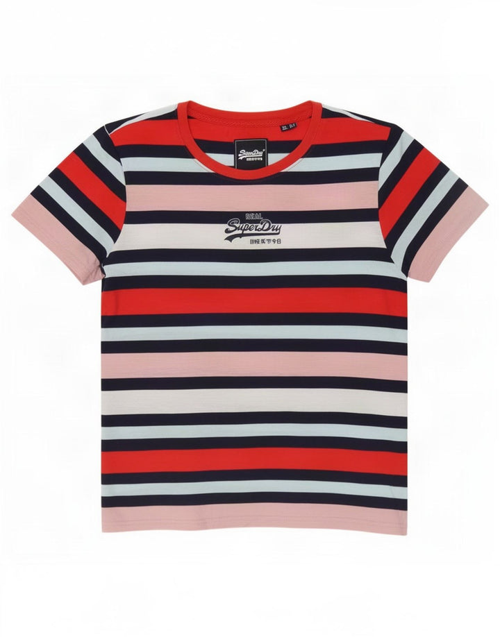Superdry Womens Graphic T-Shirt Top UK 12 Medium Multicoloured Striped