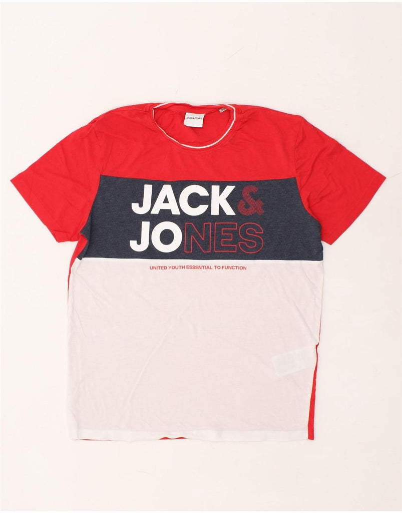 JACK & JONES Mens Graphic T-Shirt Top Medium Red Colourblock Cotton | Vintage Jack & Jones | Thrift | Second-Hand Jack & Jones | Used Clothing | Messina Hembry 