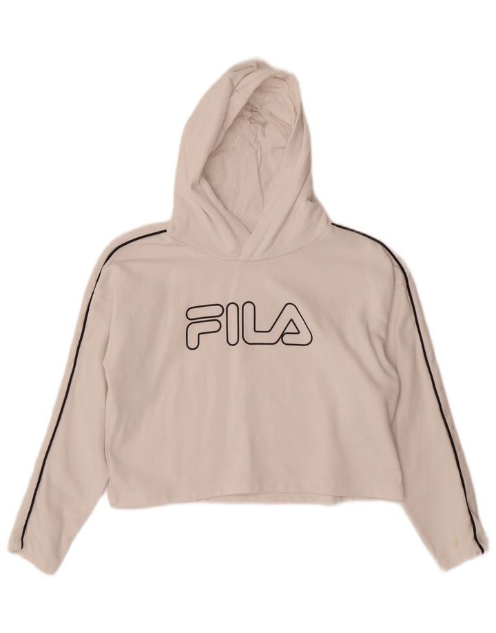 FILA Girls Graphic Crop Hoodie Jumper 11-12 Years Off White Cotton