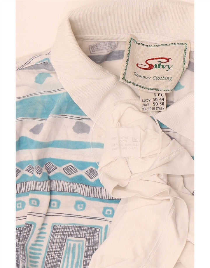 Silvy Mens Polo Shirt IT 50 Medium White Geometric Cotton