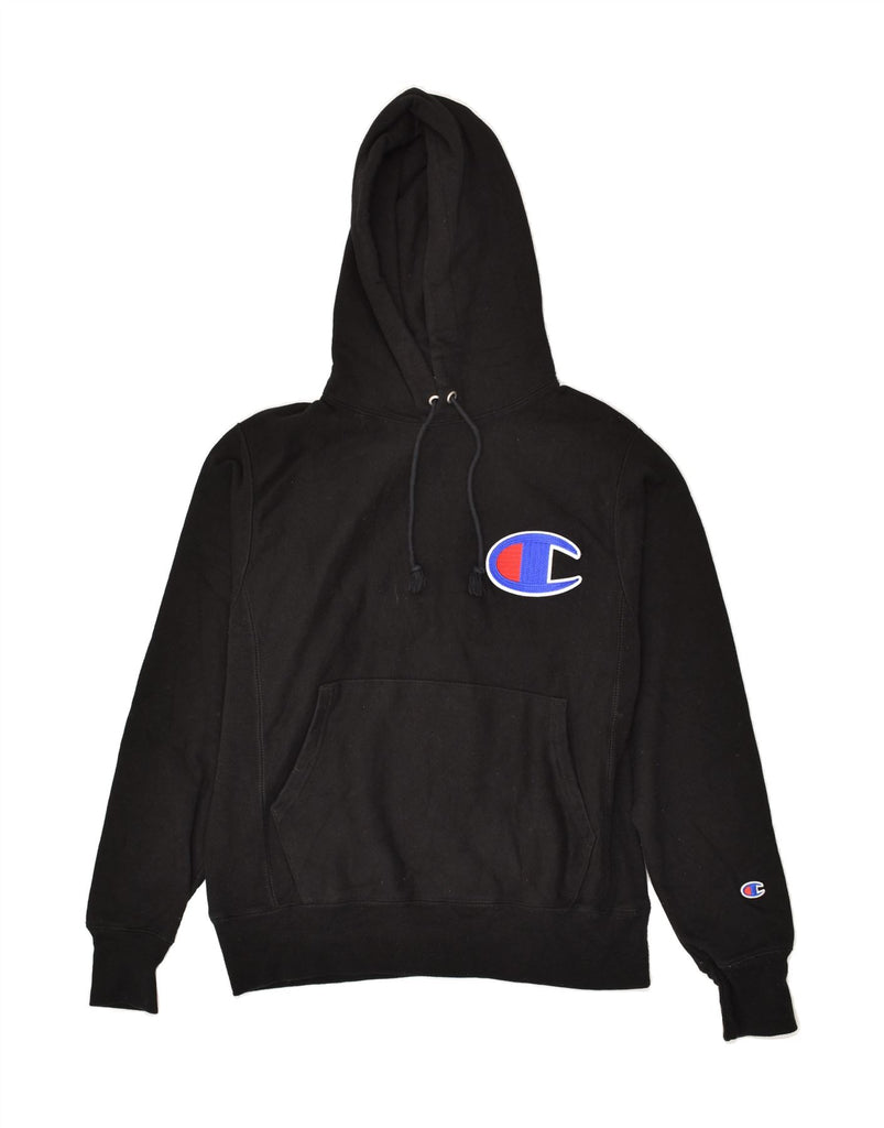 CHAMPION Mens Graphic Hoodie Jumper Small Black Cotton | Vintage Champion | Thrift | Second-Hand Champion | Used Clothing | Messina Hembry 