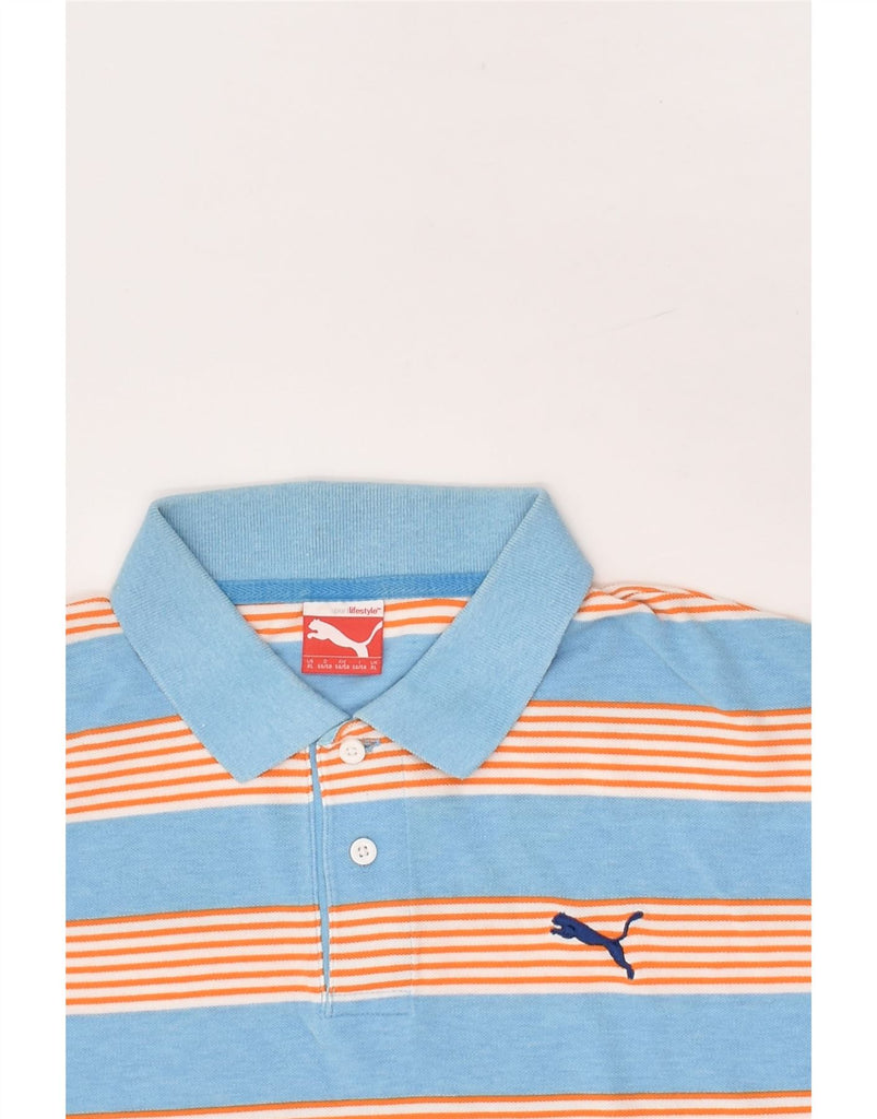 PUMA Mens Polo Shirt XL Blue Striped | Vintage Puma | Thrift | Second-Hand Puma | Used Clothing | Messina Hembry 