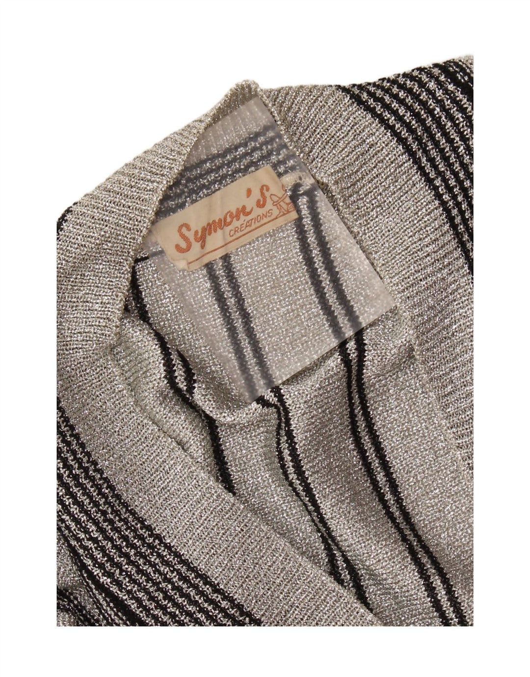 VINTAGE Womens V-Neck Jumper Sweater UK 12 Medium Grey Striped Synthetic